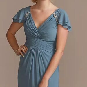 Oleg Cassini | Dresses | Womens Size 6 Oleg Cassinipleated Flutter Sleeve Chiffon  Dress With Crystals | Poshmark